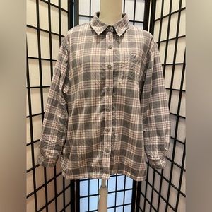 LL Bean gray-pink fleece-lined flannel shirt Size LP